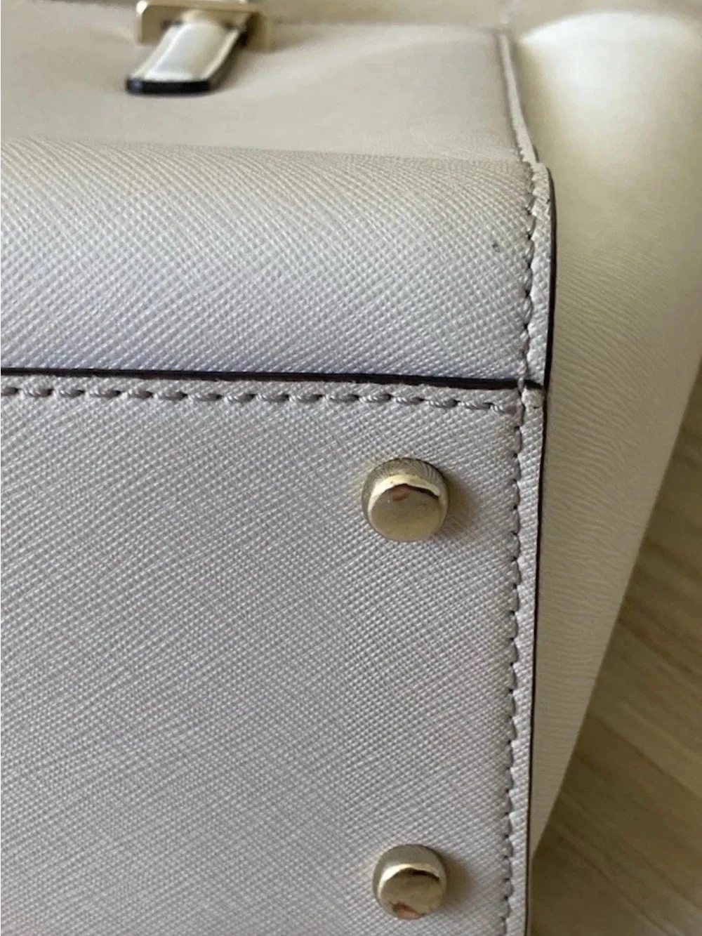 kate spade Cream and White Structured Tote with Gold Hardware